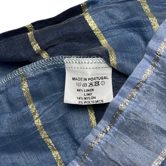 Vilagallo Blue Metallic Linen Blend Top Made In Portugal Blouse Size 42, US M/8 - Picture 7 of 9